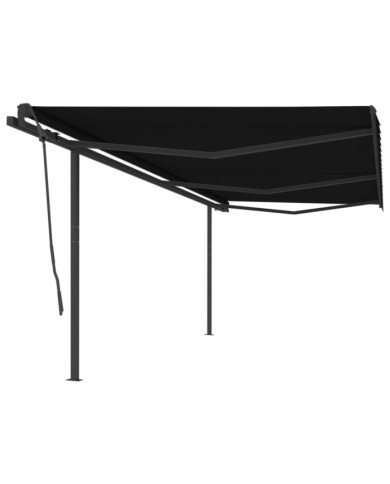Auvent manuel rétractable avec poteaux 6x3,5 m Anthracite | Mobilier & Déco