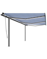 Auvent automatique capteur de vent et LED 6x3,5 m Bleu et blanc | Mobilier & Déco
