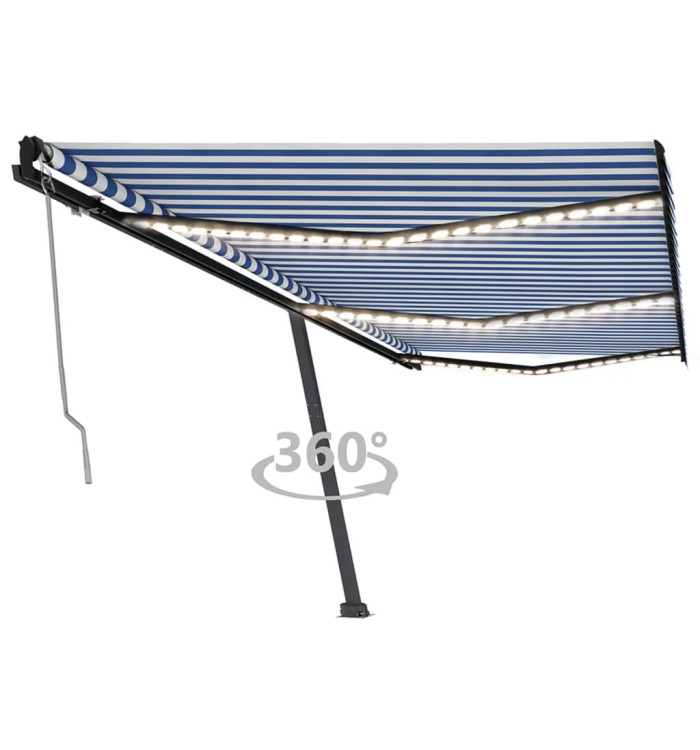Auvent automatique capteur de vent LED 600x350 cm Bleu et blanc | Mobilier & Déco