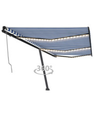 Auvent automatique capteur de vent LED 600x350 cm Bleu et blanc | Mobilier & Déco