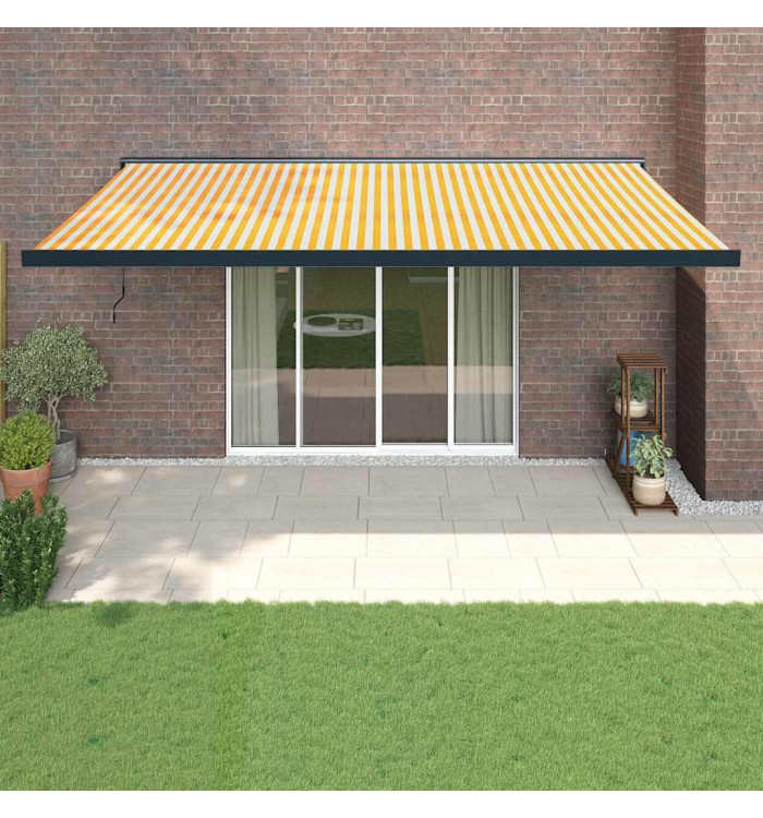 Auvent rétractable jaune et blanc 5x3 m tissu et aluminium | Mobilier & Déco