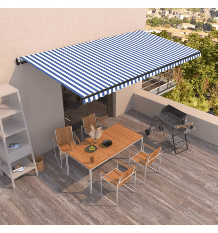 Auvent rétractable automatique 600x350 cm Bleu et blanc | Mobilier & Déco