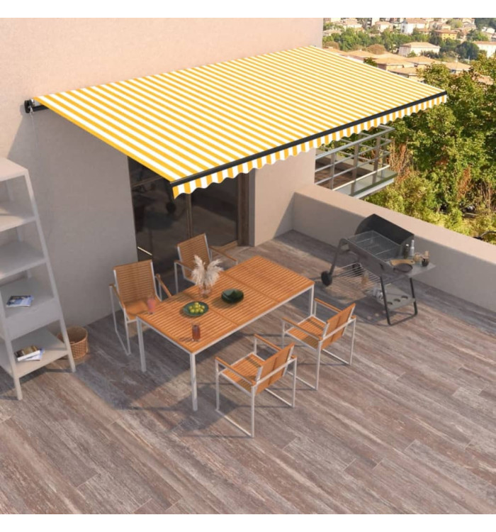 Auvent manuel rétractable 600x350 cm Jaune et blanc | Mobilier & Déco
