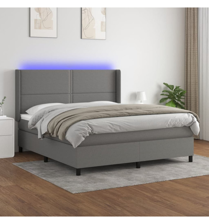 Sommier à lattes de lit matelas LED Gris foncé 160x200 cm Tissu | Mobilier & Déco