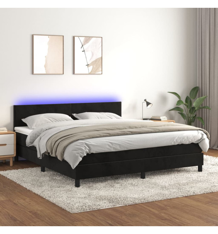 Sommier à lattes de lit avec matelas LED Noir 180x200cm Velours | Mobilier & Déco