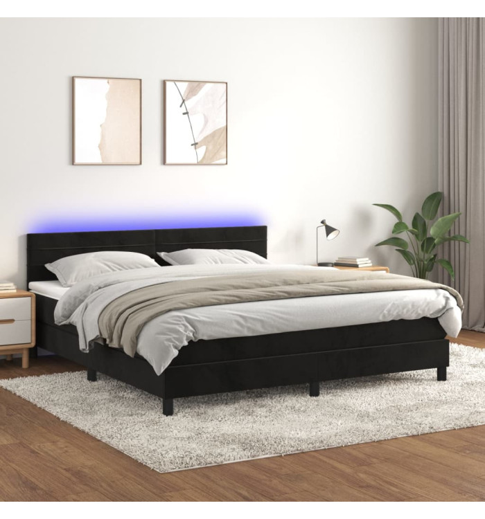 Sommier à lattes de lit avec matelas et LED Noir 180x200 cm | Mobilier & Déco