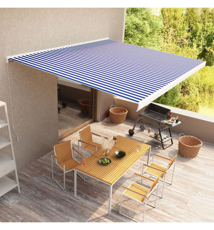 Store à cassette manuel 500x300 cm Bleu et blanc | Mobilier & Déco