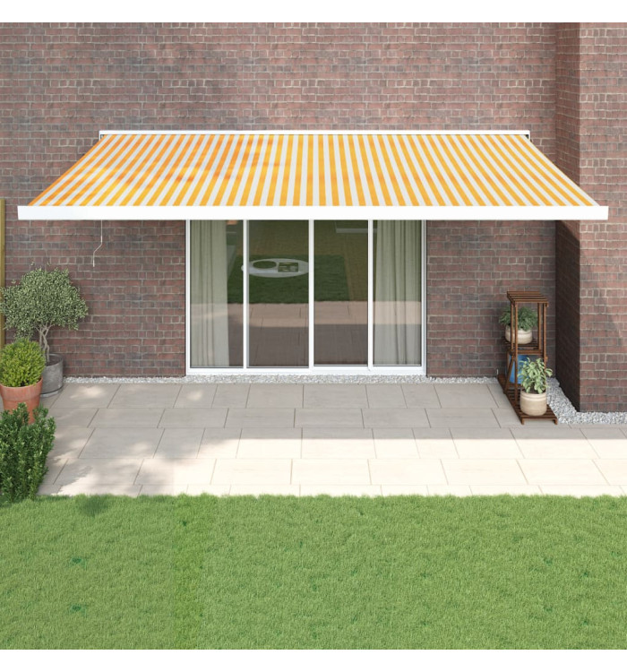 Auvent rétractable jaune et blanc 5x3 m tissu et aluminium | Mobilier & Déco