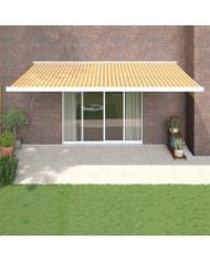 Auvent rétractable jaune et blanc 5x3 m tissu et aluminium | Mobilier & Déco