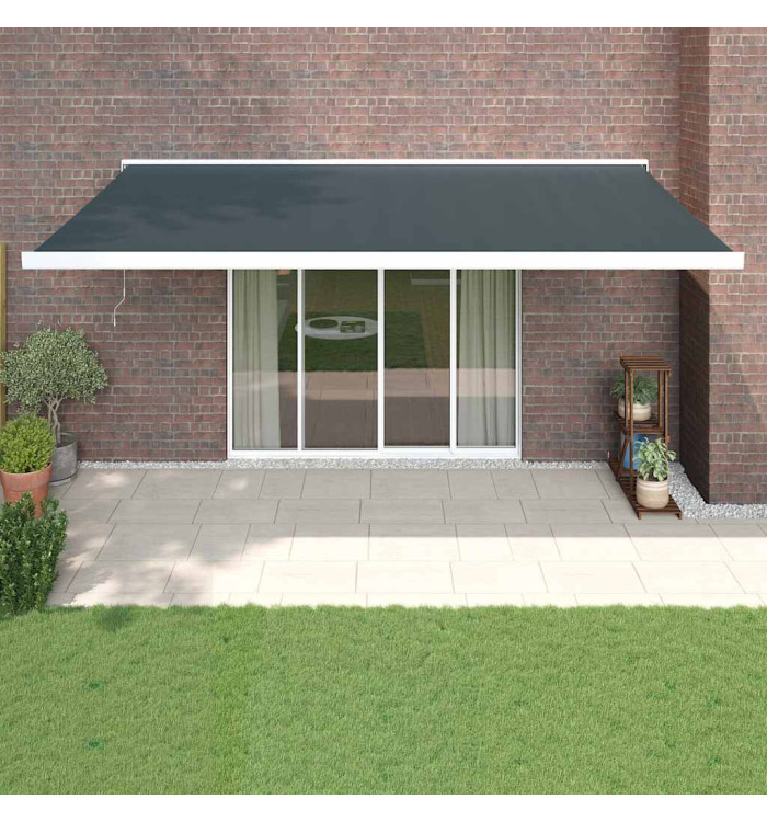 Auvent rétractable anthracite 5x3 m tissu et aluminium | Mobilier & Déco