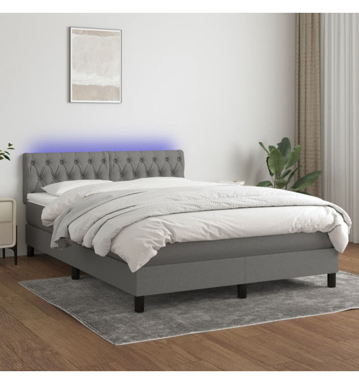 Sommier à lattes de lit et matelas et LED Gris foncé 140x200 cm | Mobilier & Déco