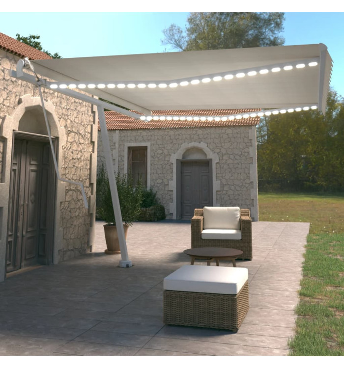 Auvent automatique avec capteur de vent et LED 450x350 cm Crème | Mobilier & Déco
