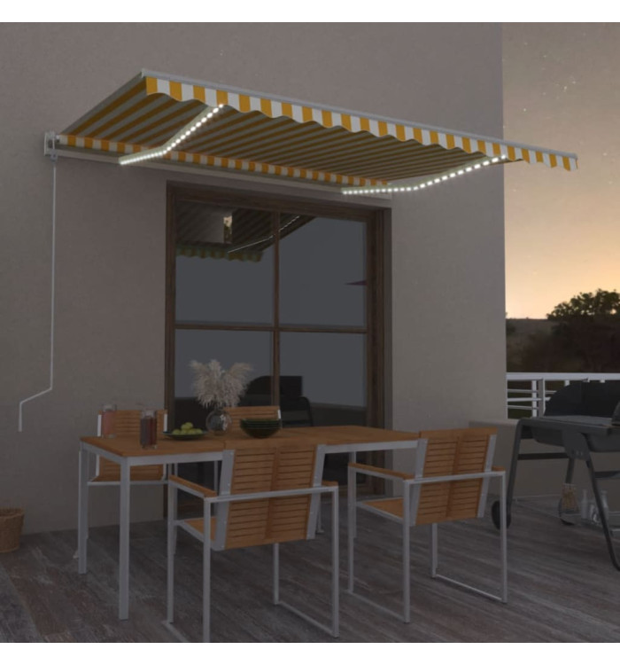 Auvent automatique capteur de vent LED 450x350cm Jaune et blanc | Mobilier & Déco