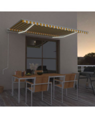 Auvent automatique capteur de vent LED 450x350cm Jaune et blanc | Mobilier & Déco