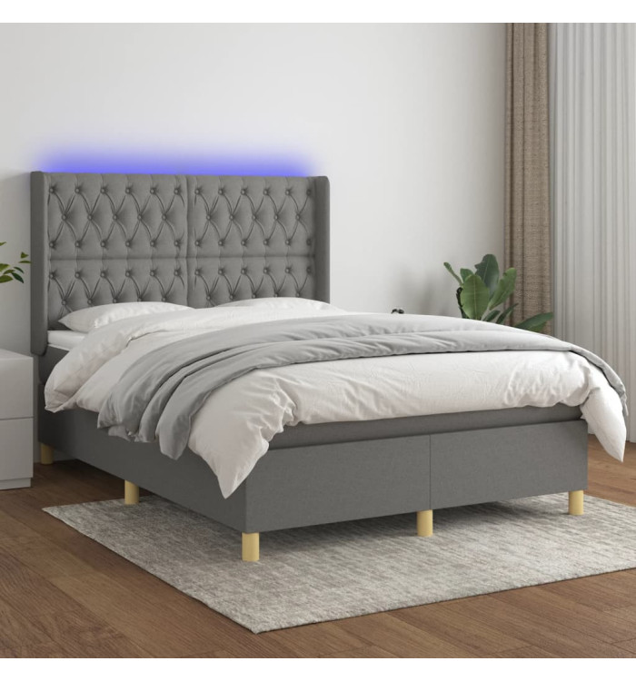 Sommier à lattes de lit matelas LED Gris foncé 140x190 cm Tissu | Mobilier & Déco