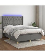 Sommier à lattes de lit matelas LED Gris foncé 140x190 cm Tissu | Mobilier & Déco