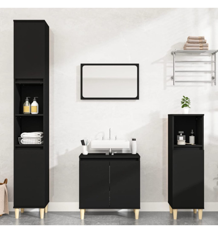 Ensemble de meubles salle de bain 3 pcs noir bois d'ingénierie | Mobilier & Déco