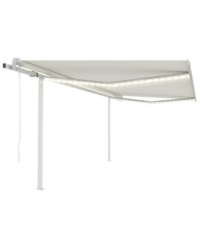 Auvent automatique capteur de vent LED 4,5x3,5 m Crème | Mobilier & Déco