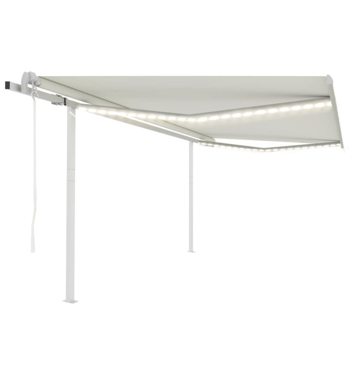 Auvent automatique capteur de vent LED 4,5x3,5 m Crème | Mobilier & Déco