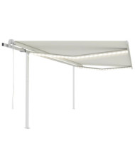 Auvent automatique capteur de vent LED 4,5x3,5 m Crème | Mobilier & Déco