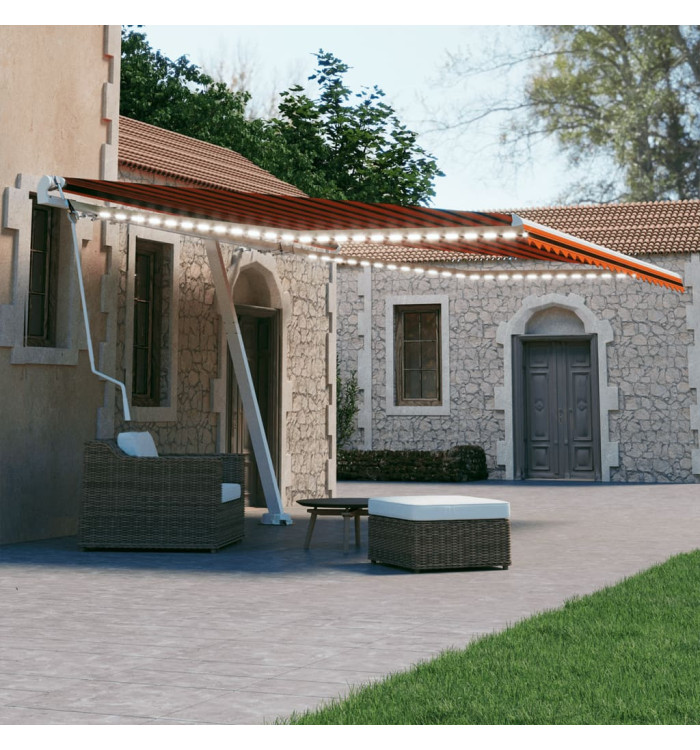 Auvent automatique capteur de vent/LED 450x300 cm Orange marron | Mobilier & Déco