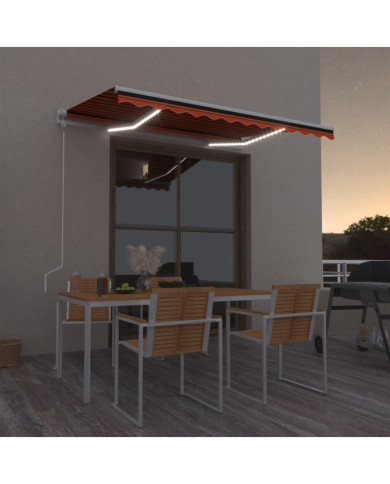 Auvent automatique capteur de vent/LED 350x250 cm Orange/marron | Mobilier & Déco