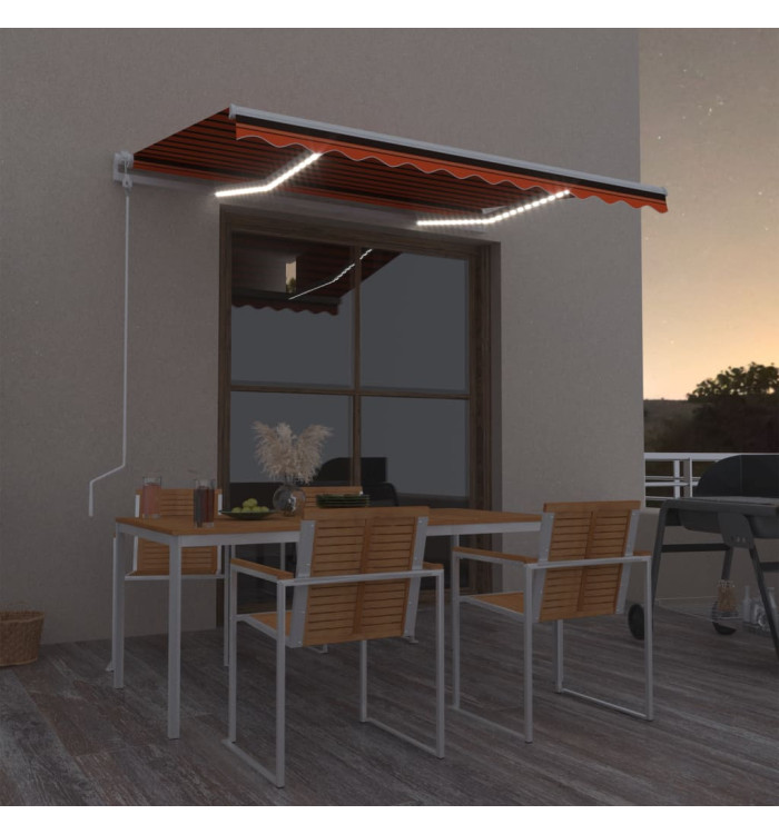 Auvent automatique capteur de vent/LED 350x250 cm Orange/marron | Mobilier & Déco