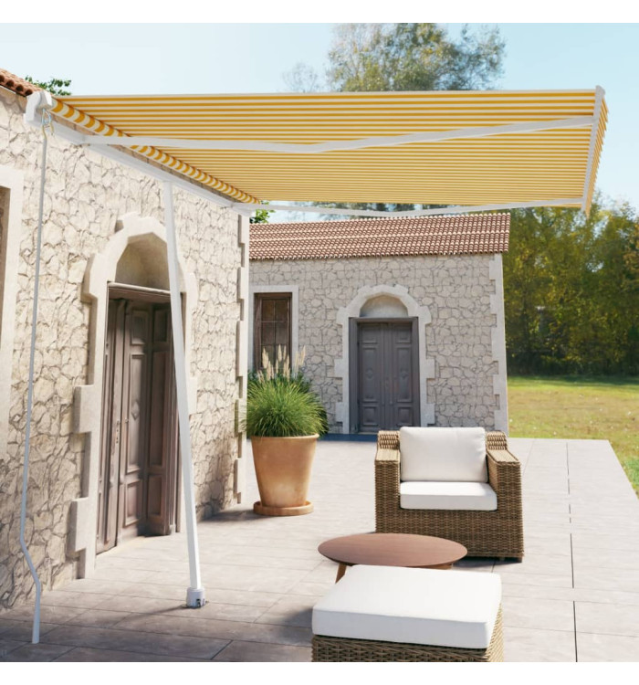 Auvent manuel rétractable sur pied 300x250 cm Jaune/Blanc | Mobilier & Déco