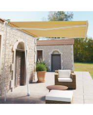 Auvent manuel rétractable sur pied 300x250 cm Jaune/Blanc | Mobilier & Déco