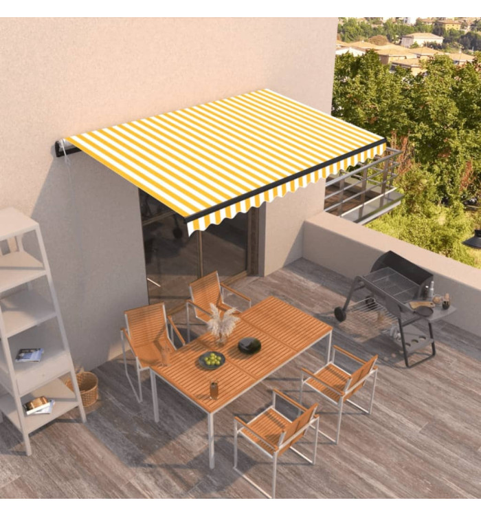 Auvent rétractable automatique 450x300 cm Jaune et blanc | Mobilier & Déco