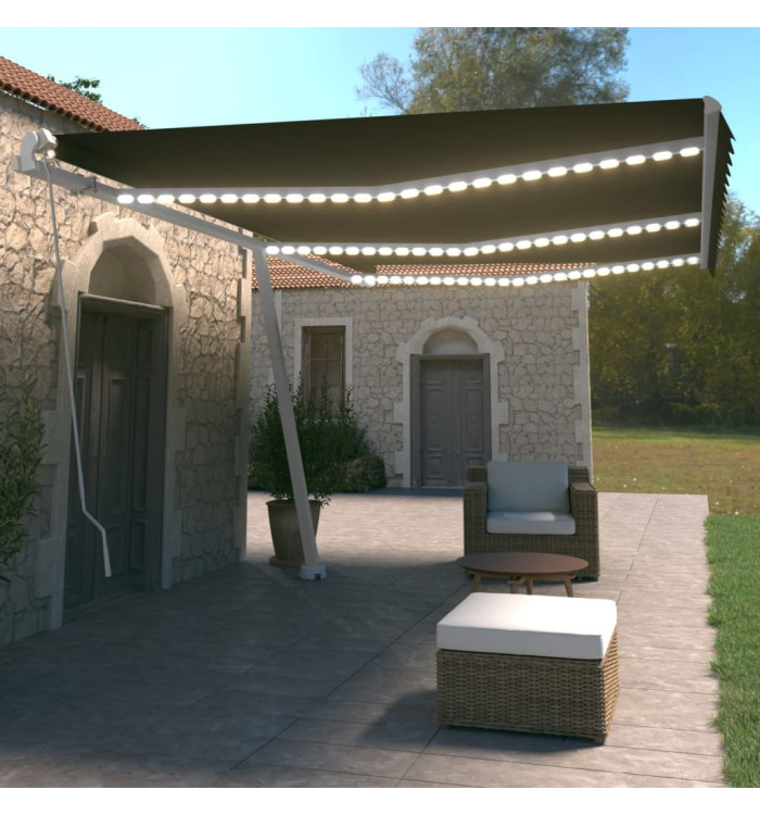 Auvent manuel rétractable avec LED 600x350 cm Anthracite | Mobilier & Déco
