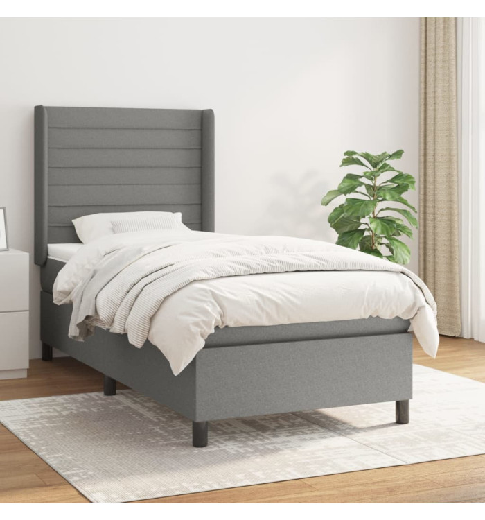 Sommier à lattes de lit avec matelas Gris foncé 100x200cm Tissu | Mobilier & Déco