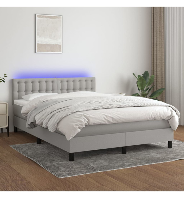 Sommier à lattes de lit et matelas et LED Gris clair 140x190 cm | Mobilier & Déco