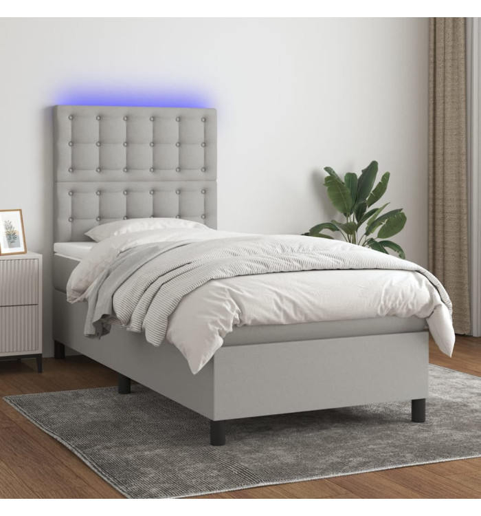 Sommier à lattes de lit et matelas et LED Gris clair 100x200 cm | Mobilier & Déco