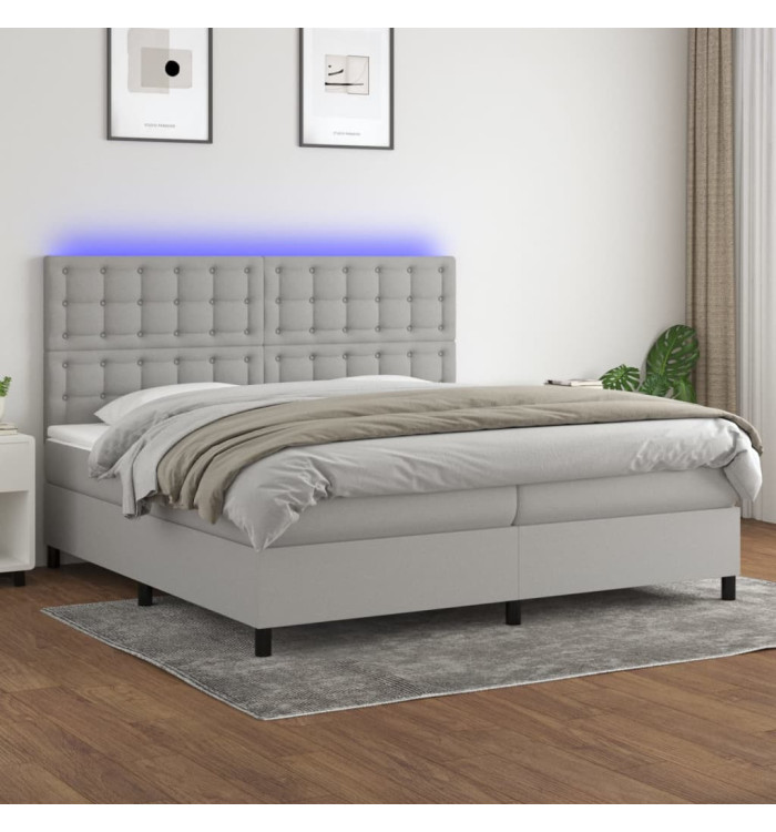 Sommier à lattes de lit et matelas et LED Gris clair 200x200 cm | Mobilier & Déco