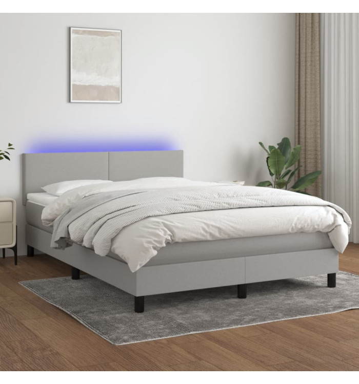 Sommier à lattes de lit et matelas et LED Gris clair 140x190 cm | Mobilier & Déco