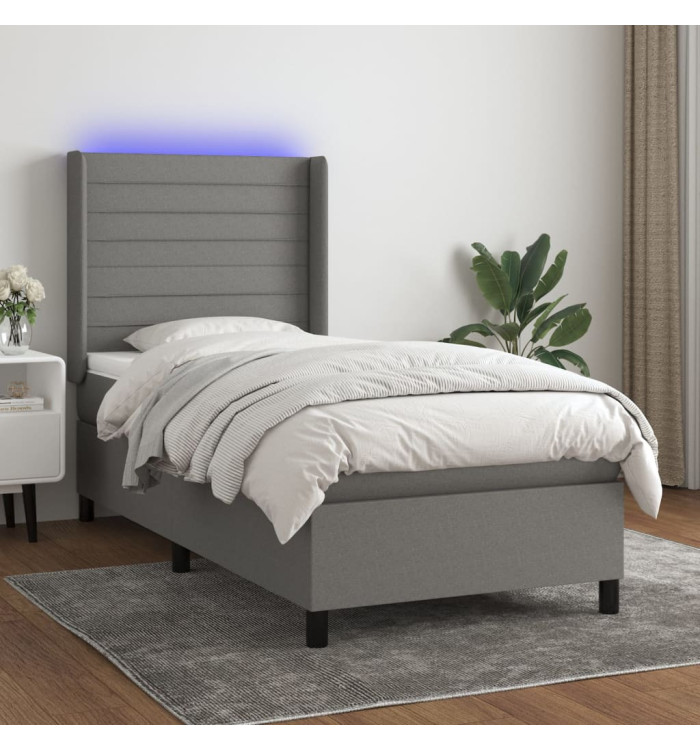 Sommier à lattes de lit matelas LED Gris foncé 100x200 cm Tissu | Mobilier & Déco