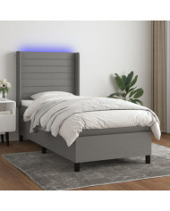 Sommier à lattes de lit matelas LED Gris foncé 100x200 cm Tissu | Mobilier & Déco