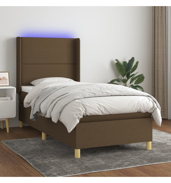 Sommier à lattes de lit matelas et LED Marron foncé 100x200cm | Mobilier & Déco