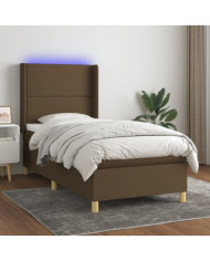 Sommier à lattes de lit matelas et LED Marron foncé 100x200cm | Mobilier & Déco
