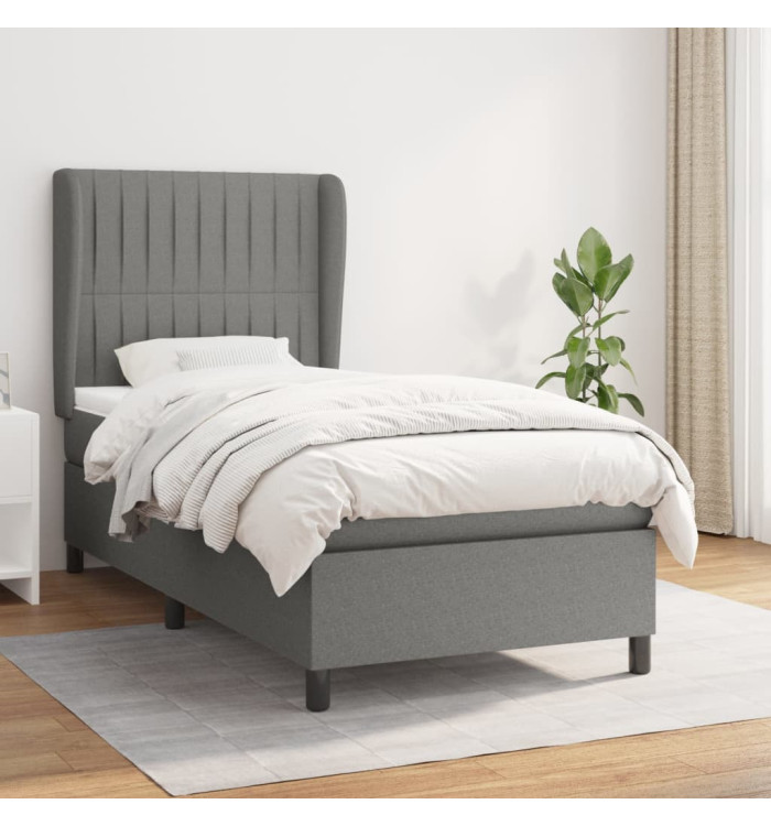 Sommier à lattes de lit avec matelas Gris foncé 100x200cm Tissu | Mobilier & Déco