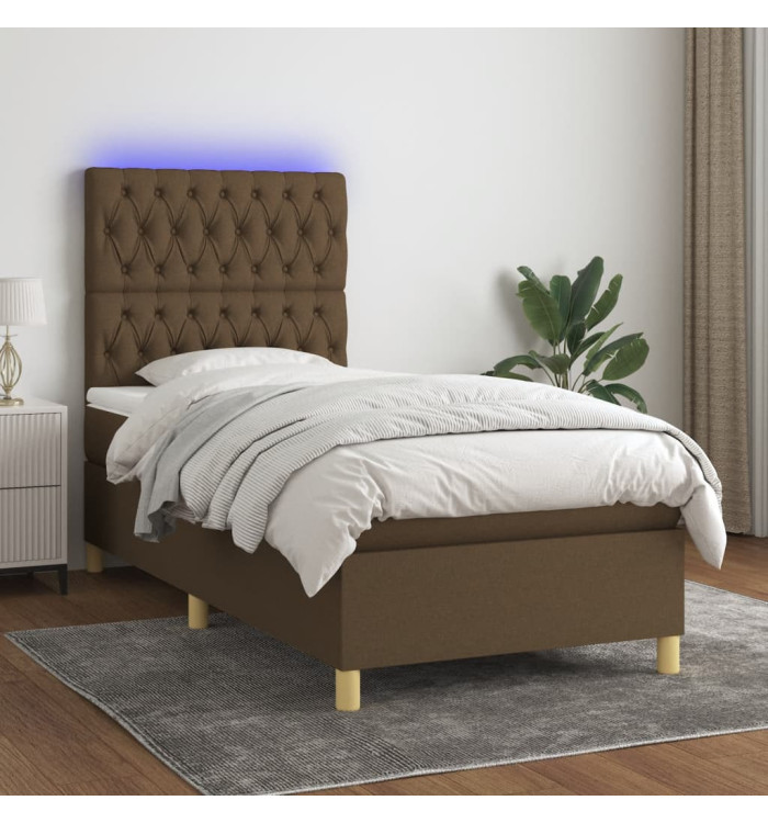 Sommier à lattes de lit matelas et LED Marron foncé 100x200 cm | Mobilier & Déco