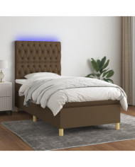 Sommier à lattes de lit matelas et LED Marron foncé 100x200 cm | Mobilier & Déco