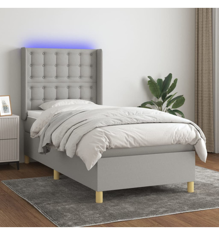 Sommier à lattes de lit matelas LED Gris clair 100x200 cm Tissu | Mobilier & Déco