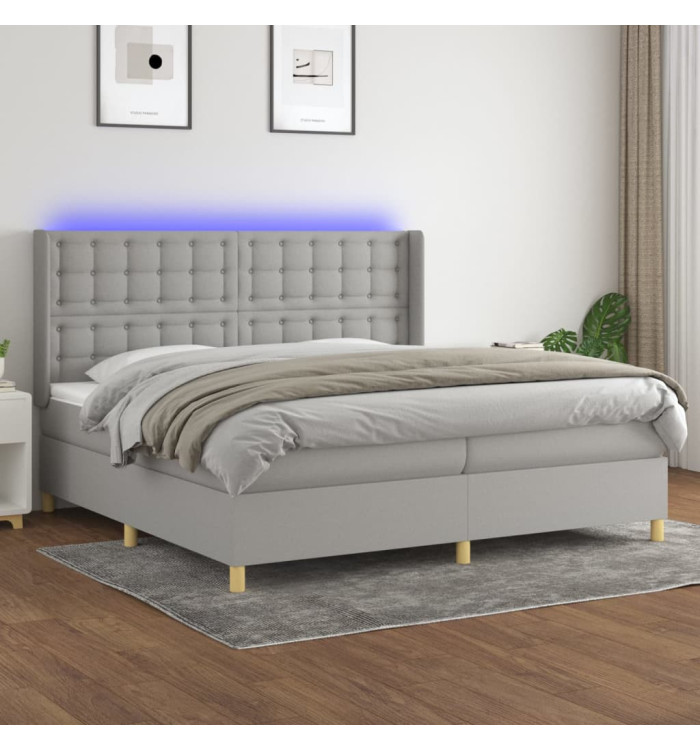 Sommier à lattes de lit matelas LED Gris clair 200x200 cm Tissu | Mobilier & Déco