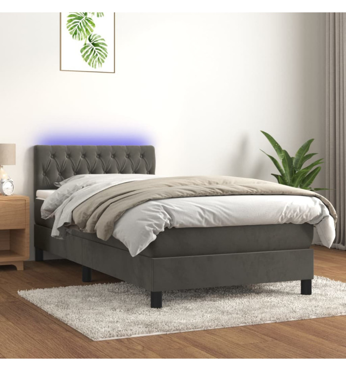 Sommier à lattes de lit avec matelas LED Gris foncé 100x200 cm | Mobilier & Déco