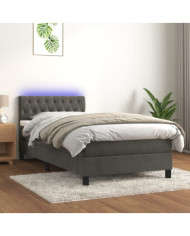 Sommier à lattes de lit avec matelas LED Gris foncé 100x200 cm | Mobilier & Déco