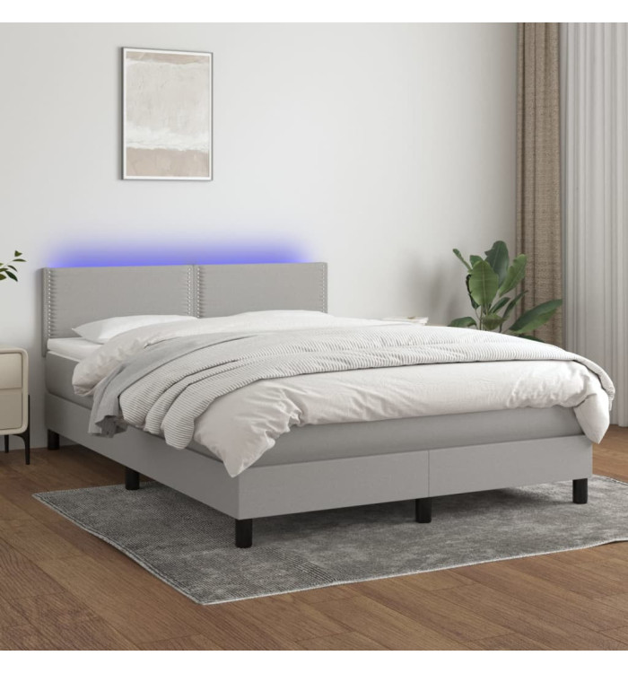 Sommier à lattes de lit et matelas et LED Gris clair 140x190 cm | Mobilier & Déco