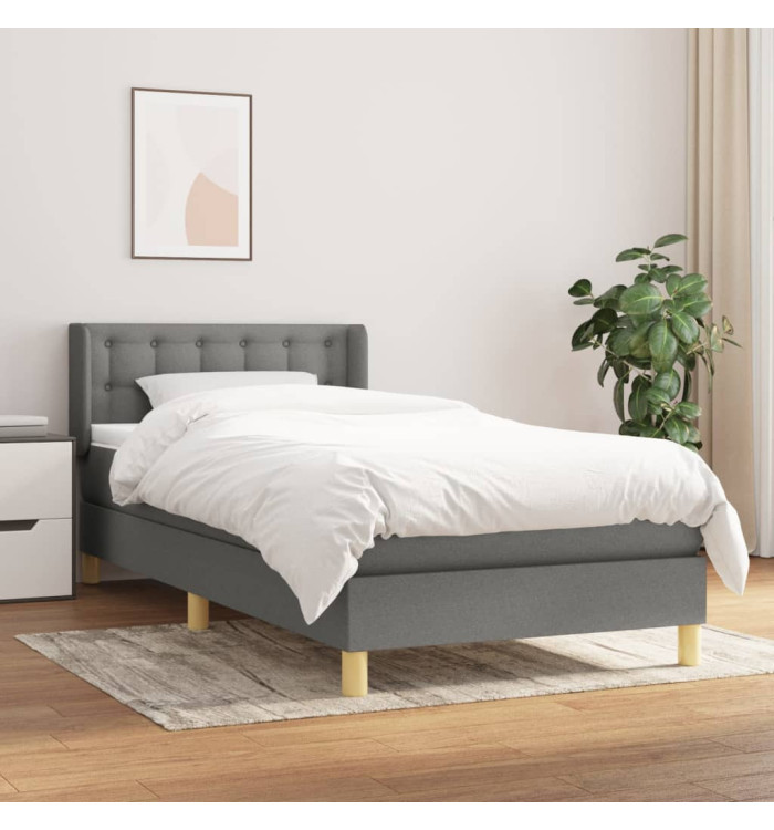 Sommier à lattes de lit avec matelas Gris foncé 100x200cm Tissu | Mobilier & Déco
