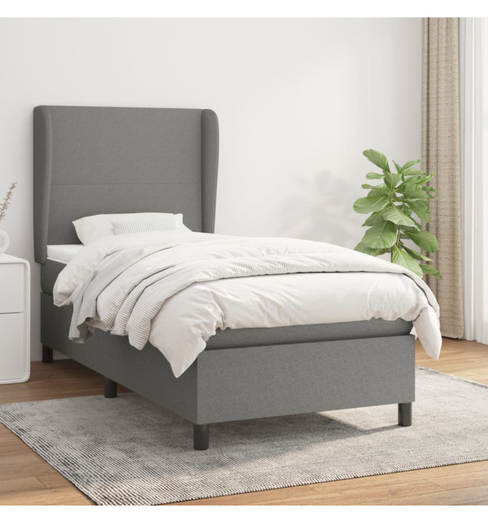 Sommier à lattes de lit avec matelas Gris foncé 100x200cm Tissu | Mobilier & Déco